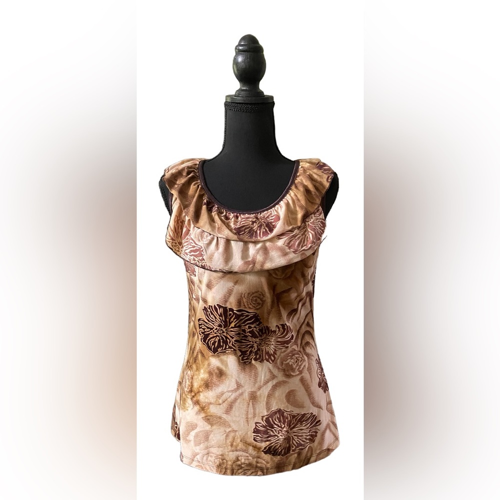 Cato: Brown and Cream Ruffle Blouse